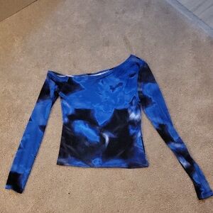 Blue and Black Off-Shoulder Top